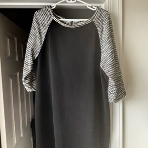 LOFT Black Dress with Textured Gray Sleeves